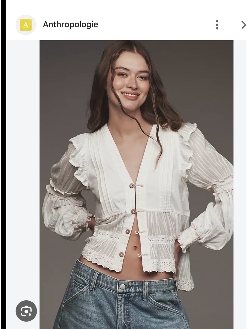 Pilcro Cream Lace-Trim Button Cardigan Blouse - Picture 9 of 9